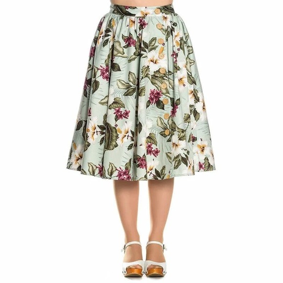 NWT HELL BUNNY RETRO 50S VINTAGE STYLE GREEN FLORAL TAHITI SKIRT SIZE SMALL - Picture 4 of 15